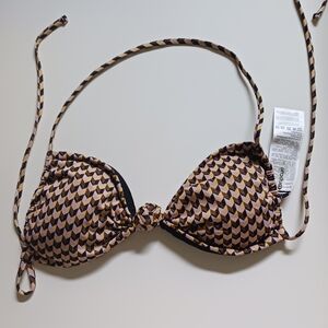 Rip Curl Black and Tan Bow Bikini Top Women NWOT SZ S